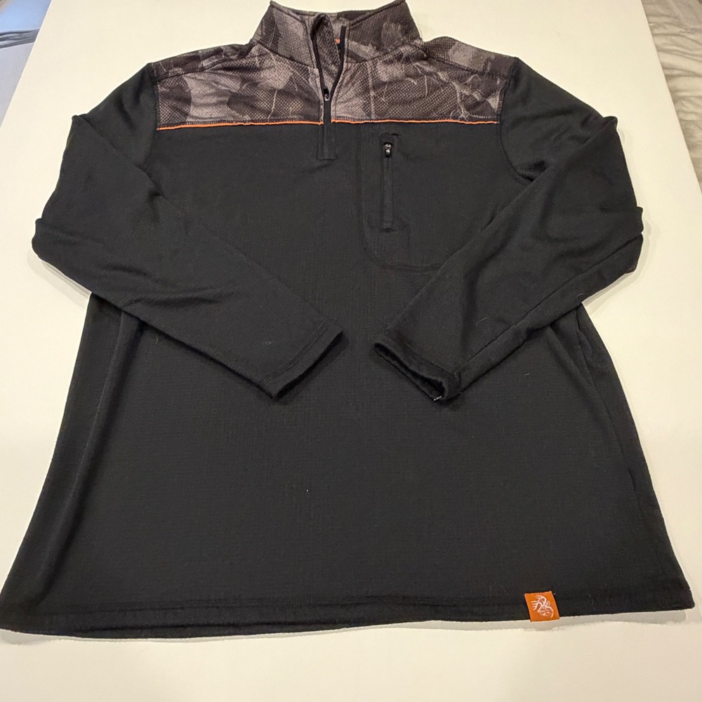 Legendary Whitetails Mens Large Quarter Zip Pullover Camo Accent Black Fleece